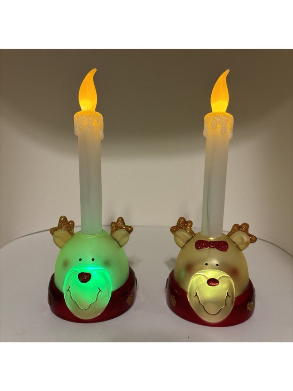 Frosted Acrylic Reindeer Light Up Battery Candlesticks Flickering 9” - Picture 2 of 9